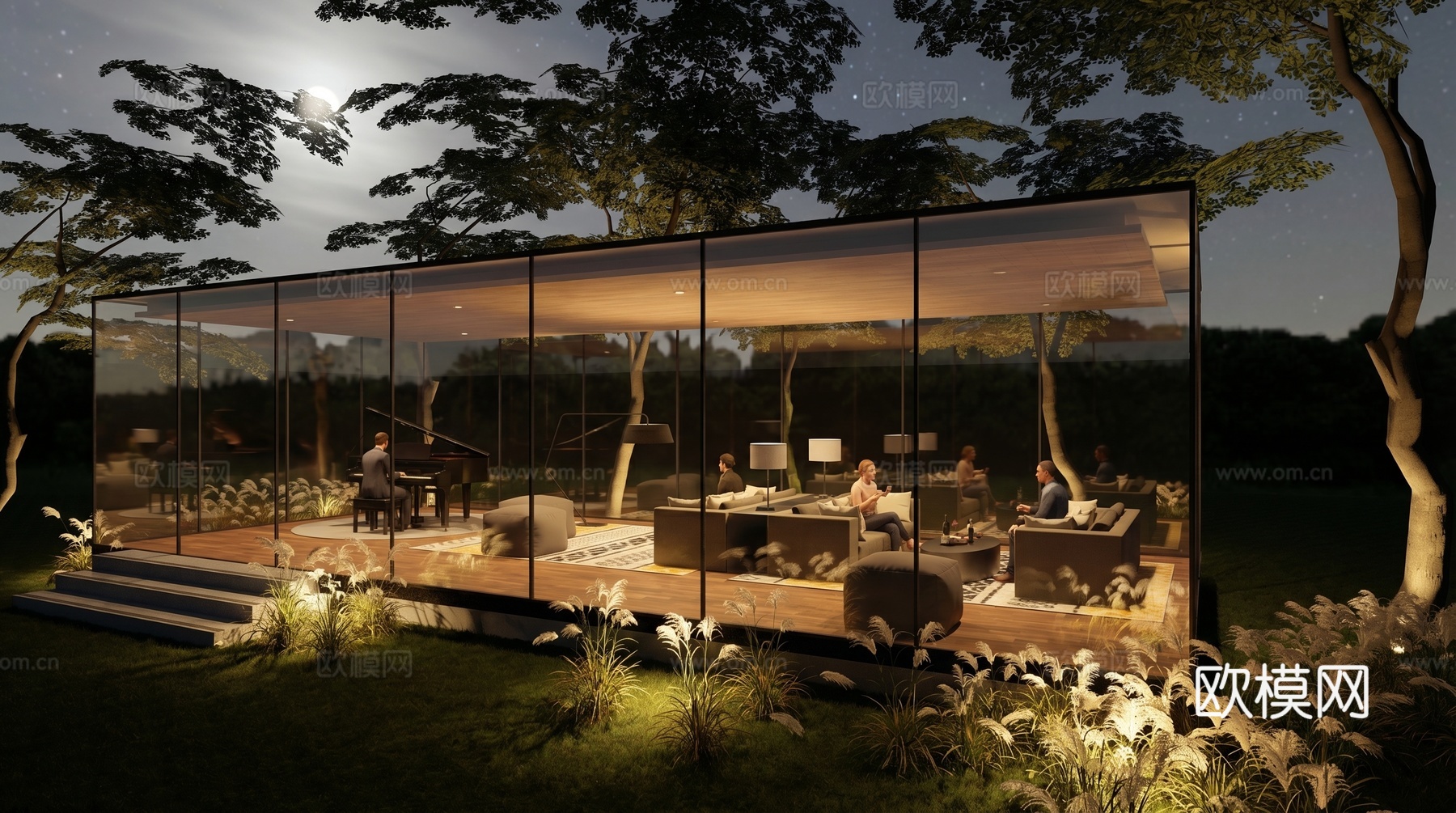 会客厅 阳光房全案设计  会所   户外景观餐厅su模型