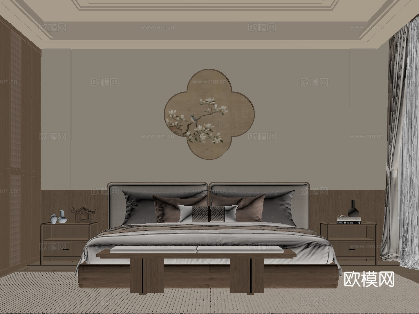 新中式卧室 宋氏风卧室su模型
