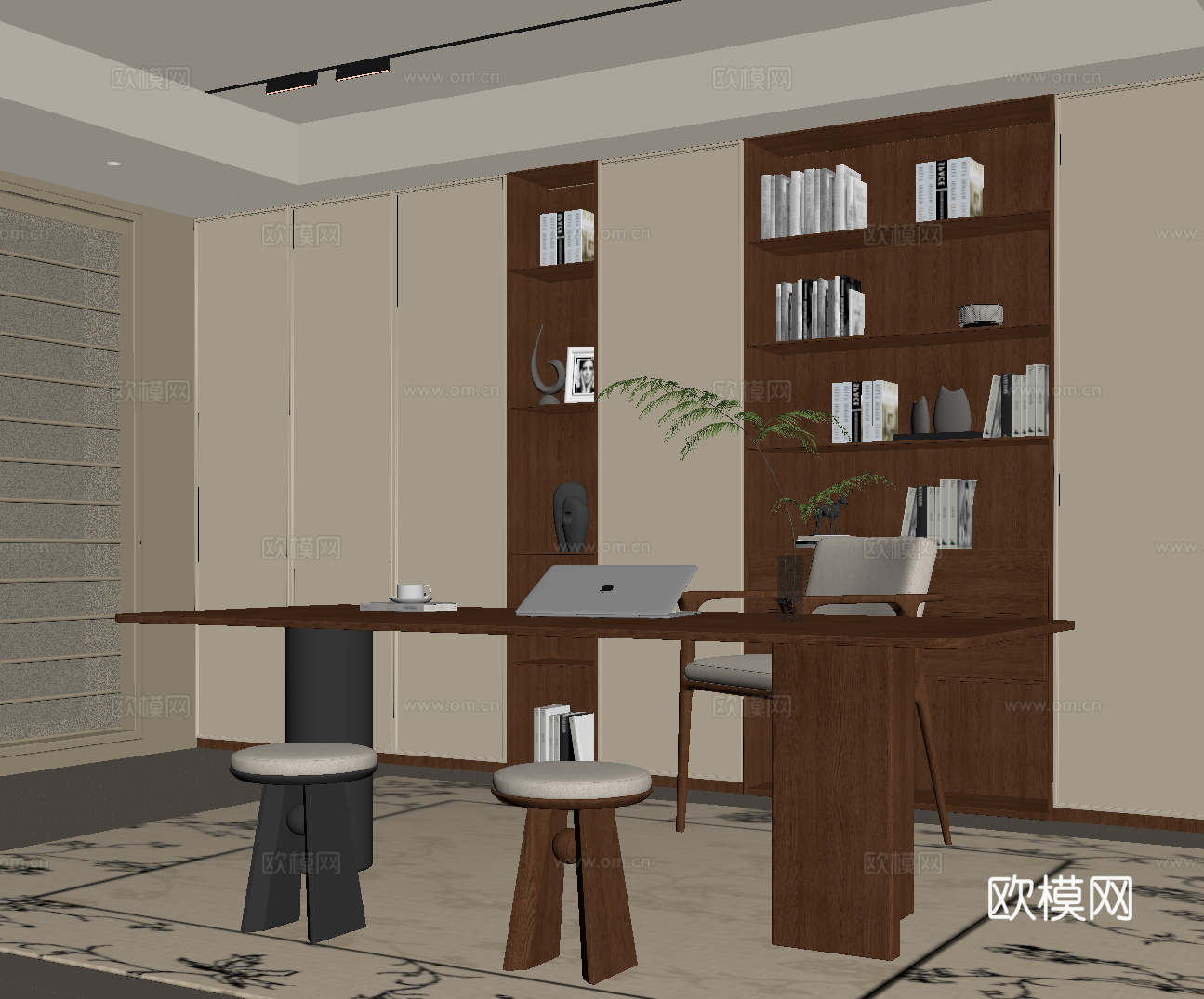 法式中古书房 书桌椅 书柜su模型
