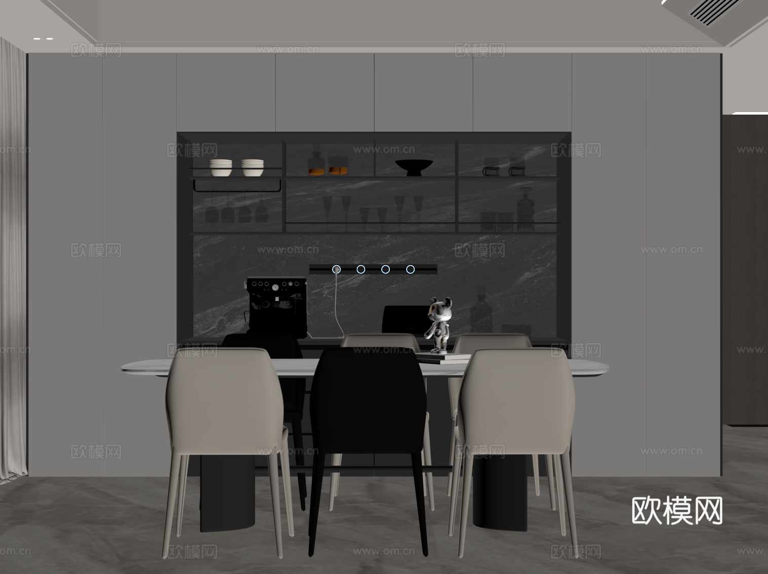 现代餐厅 餐边柜 餐桌椅su模型