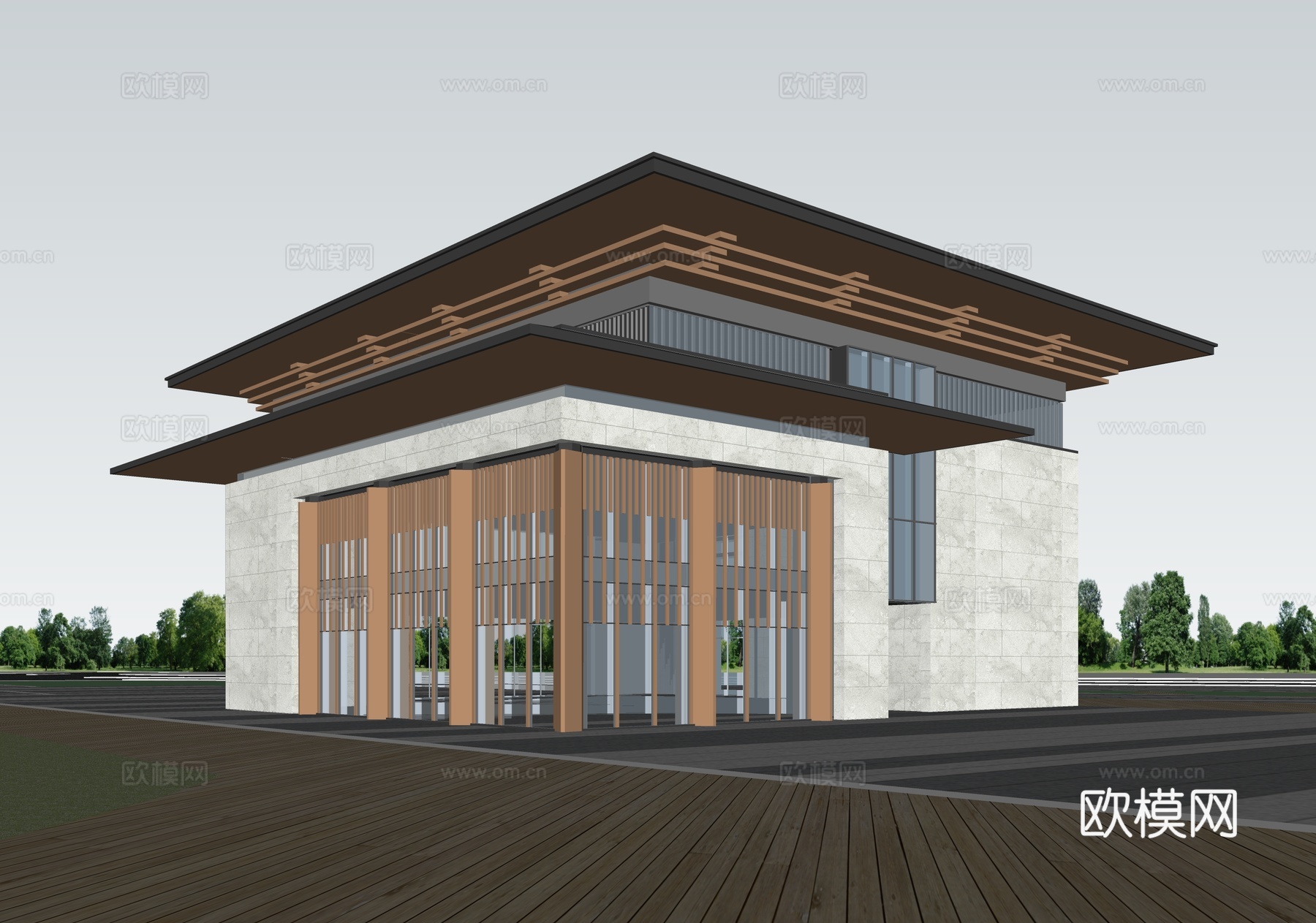 中式酒店 民宿 商业街 水街 民宿建筑su模型