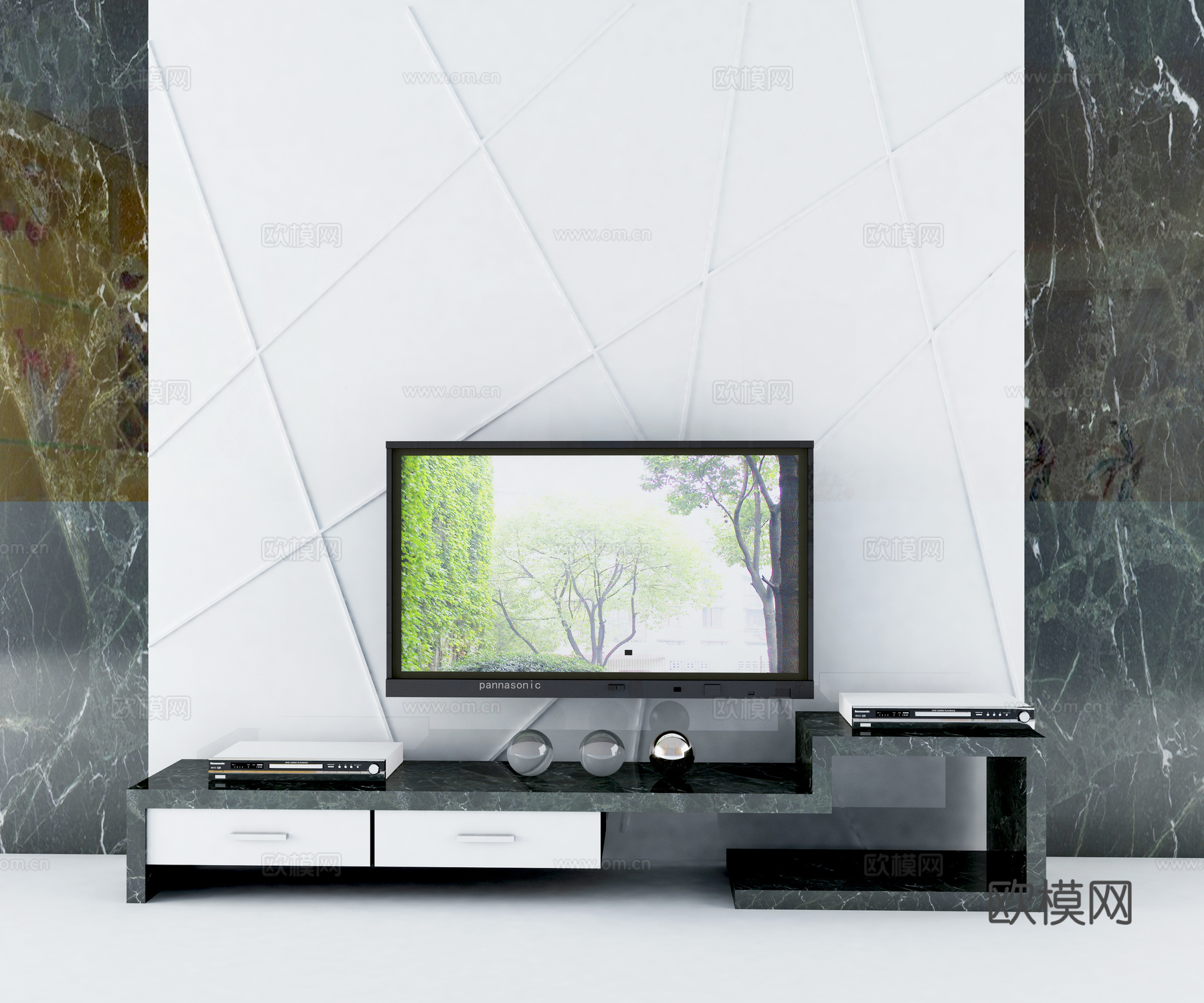 现代电视墙 电视 DVD 电视柜 背景墙3d模型
