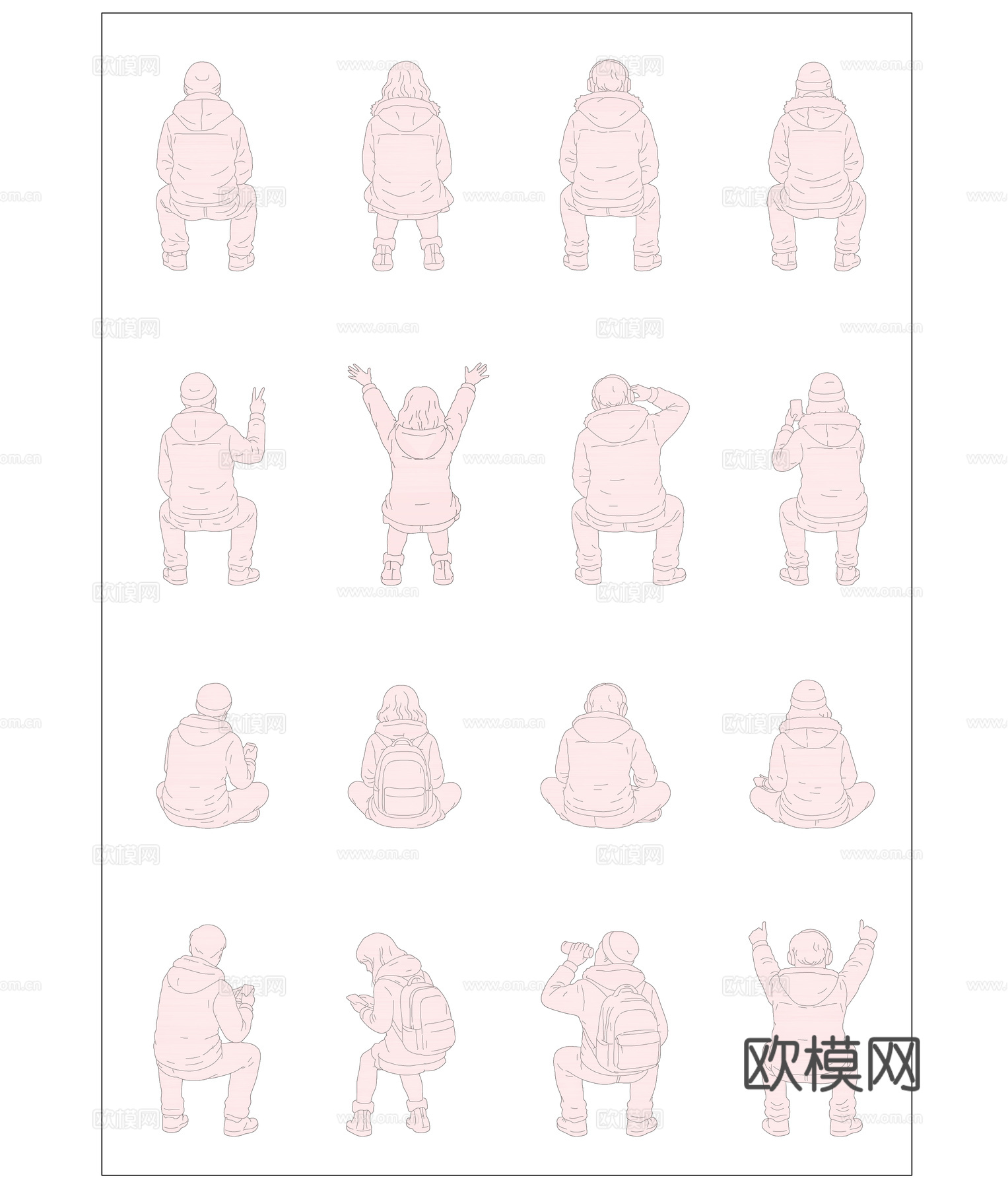秋凉背影 冬寒坐影 暮秋坐姿 冬日背影 凉秋坐姿cad施工图