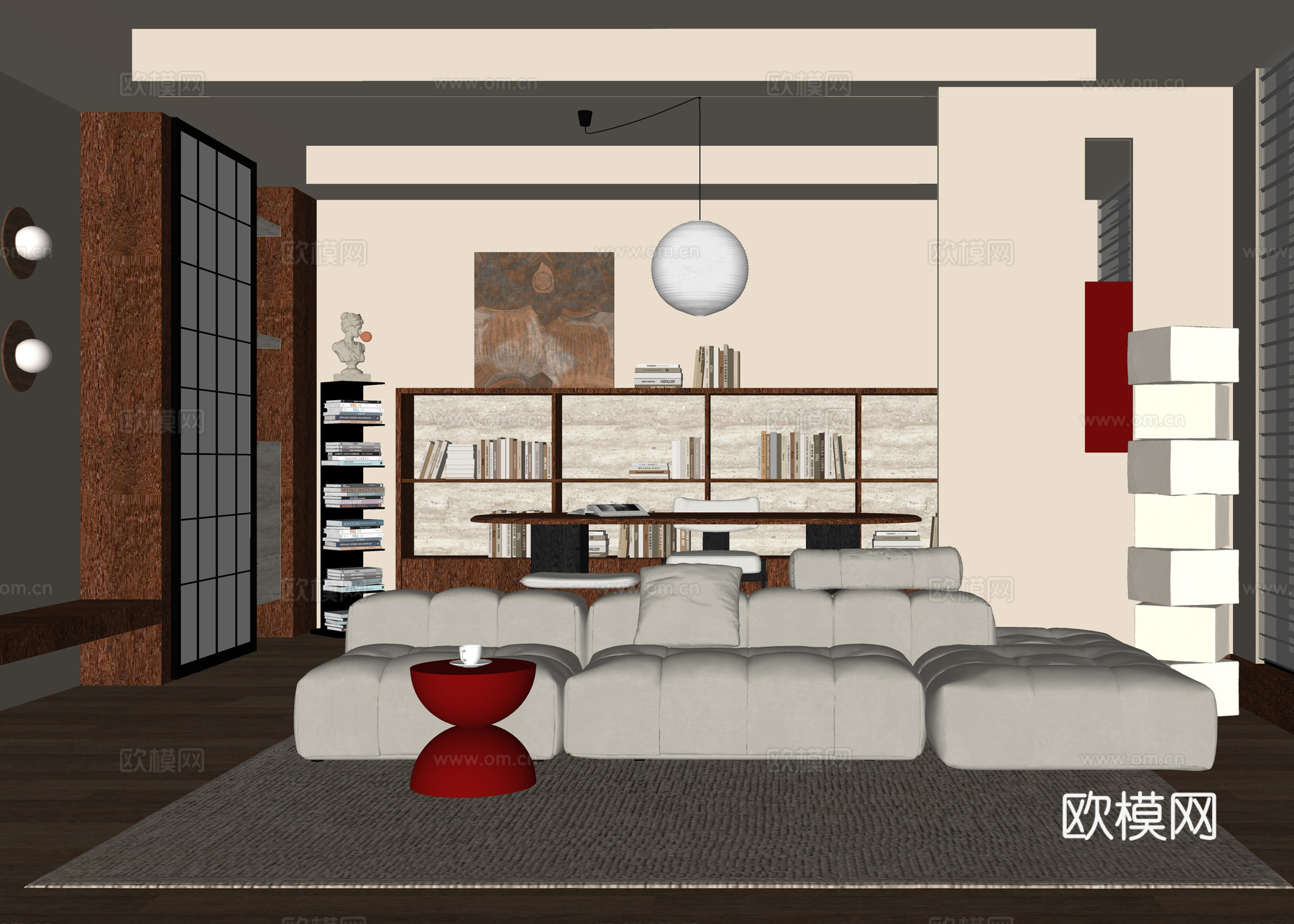 现代客厅 多人沙发su模型