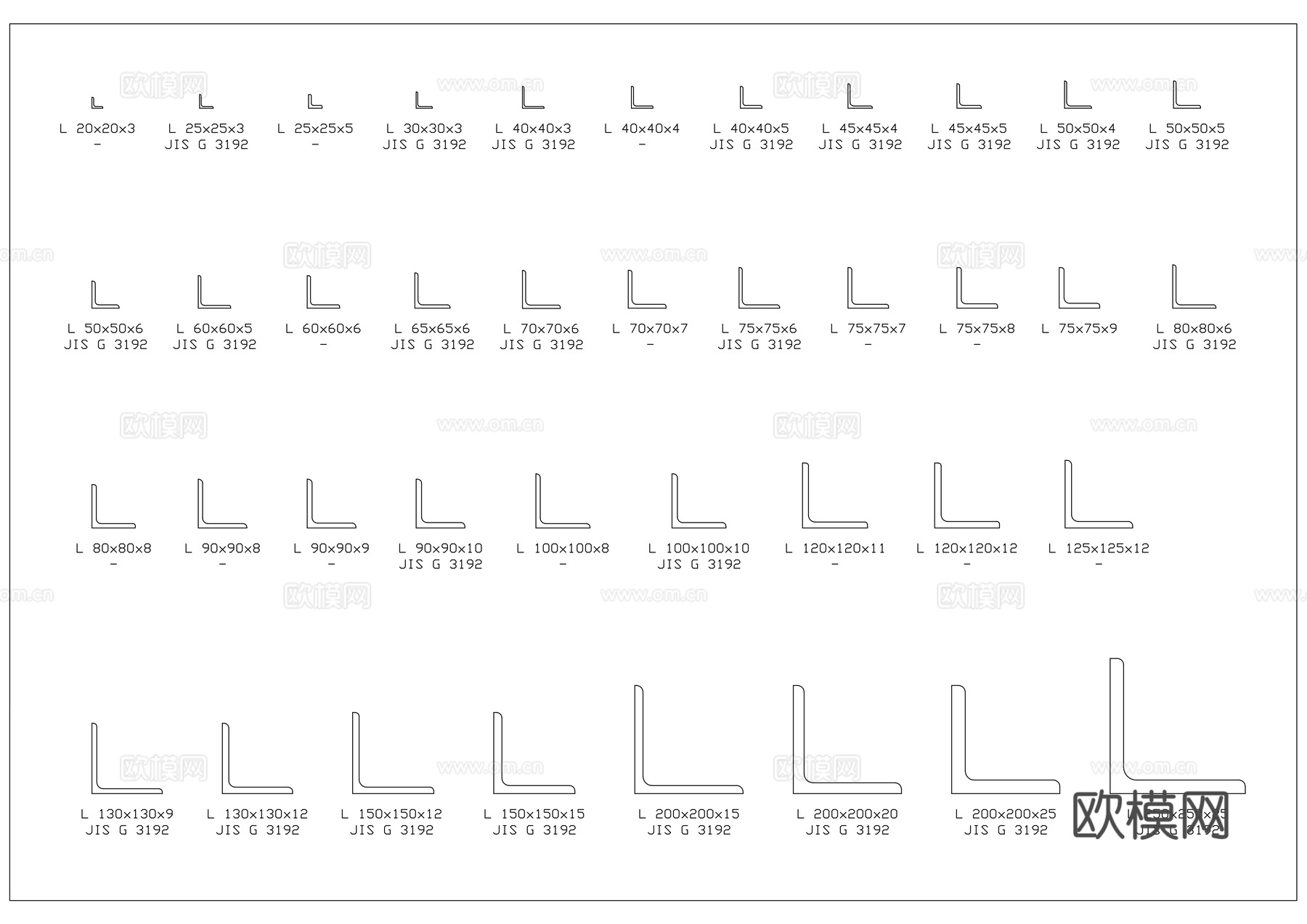 等边角铁 等边角刚 等边角材 正边角钢 等边型钢cad施工图