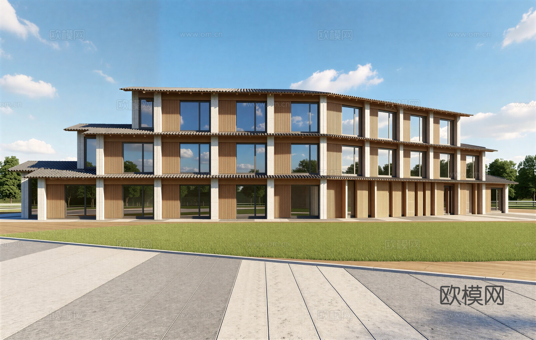 中式酒店 民宿 商业街 水街 民宿建筑su模型