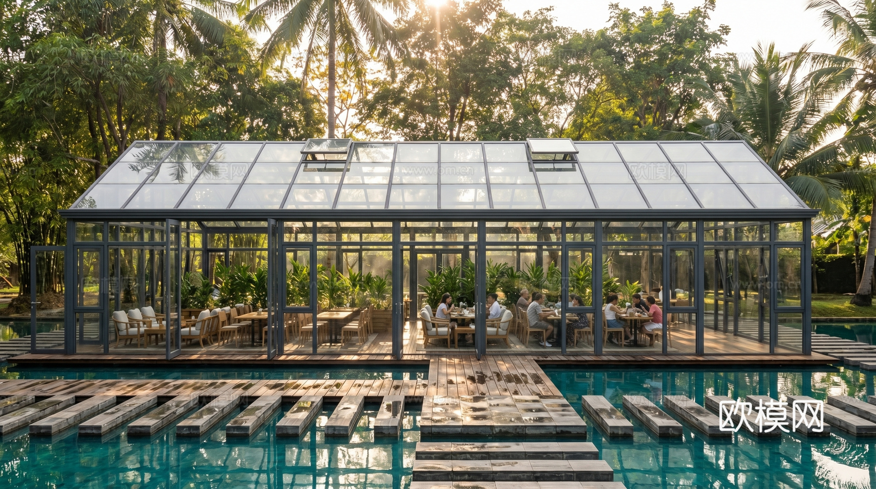 阳光房全案设计  会所   户外景观餐厅su模型