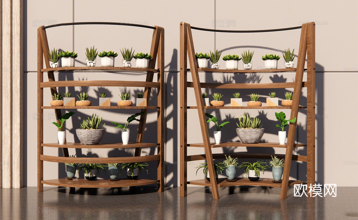 现代盆栽花架 置物架 盆栽组合su模型