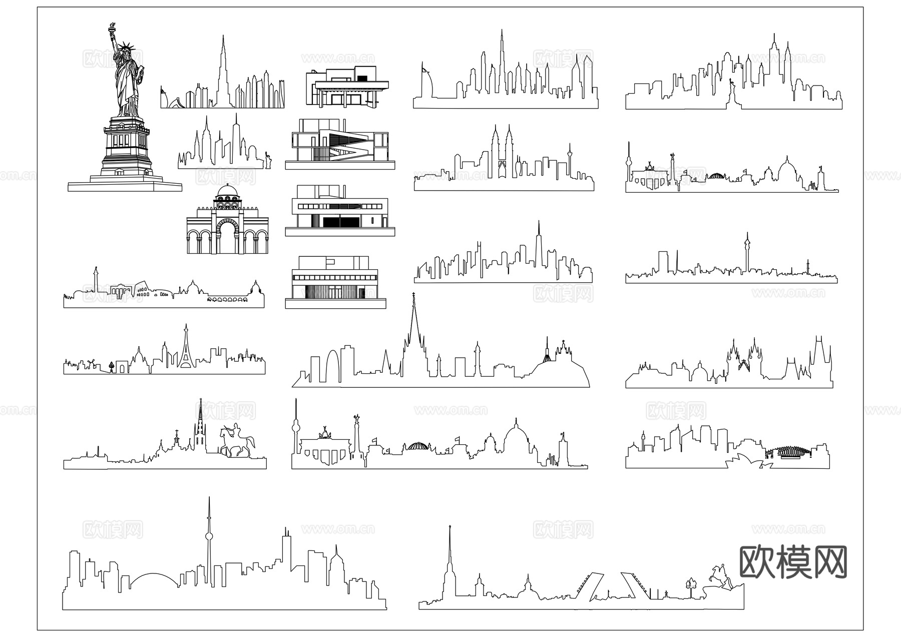 城标剪影 地标轮廓 都市地标影 城标轮廓 地标剪影cad施工图