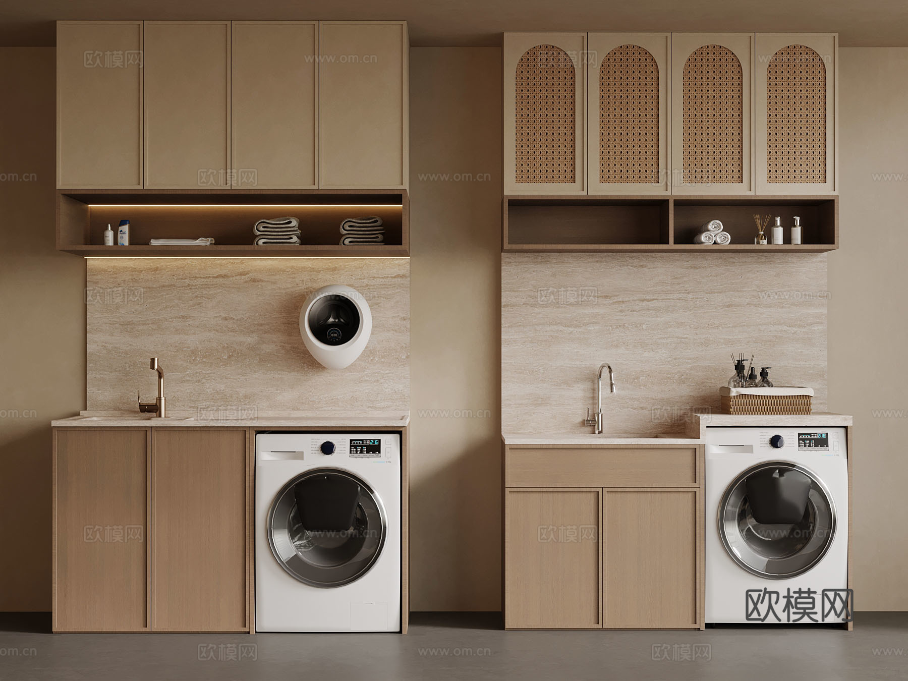 侘寂风阳台洗衣机柜 中古风阳台洗衣柜su模型