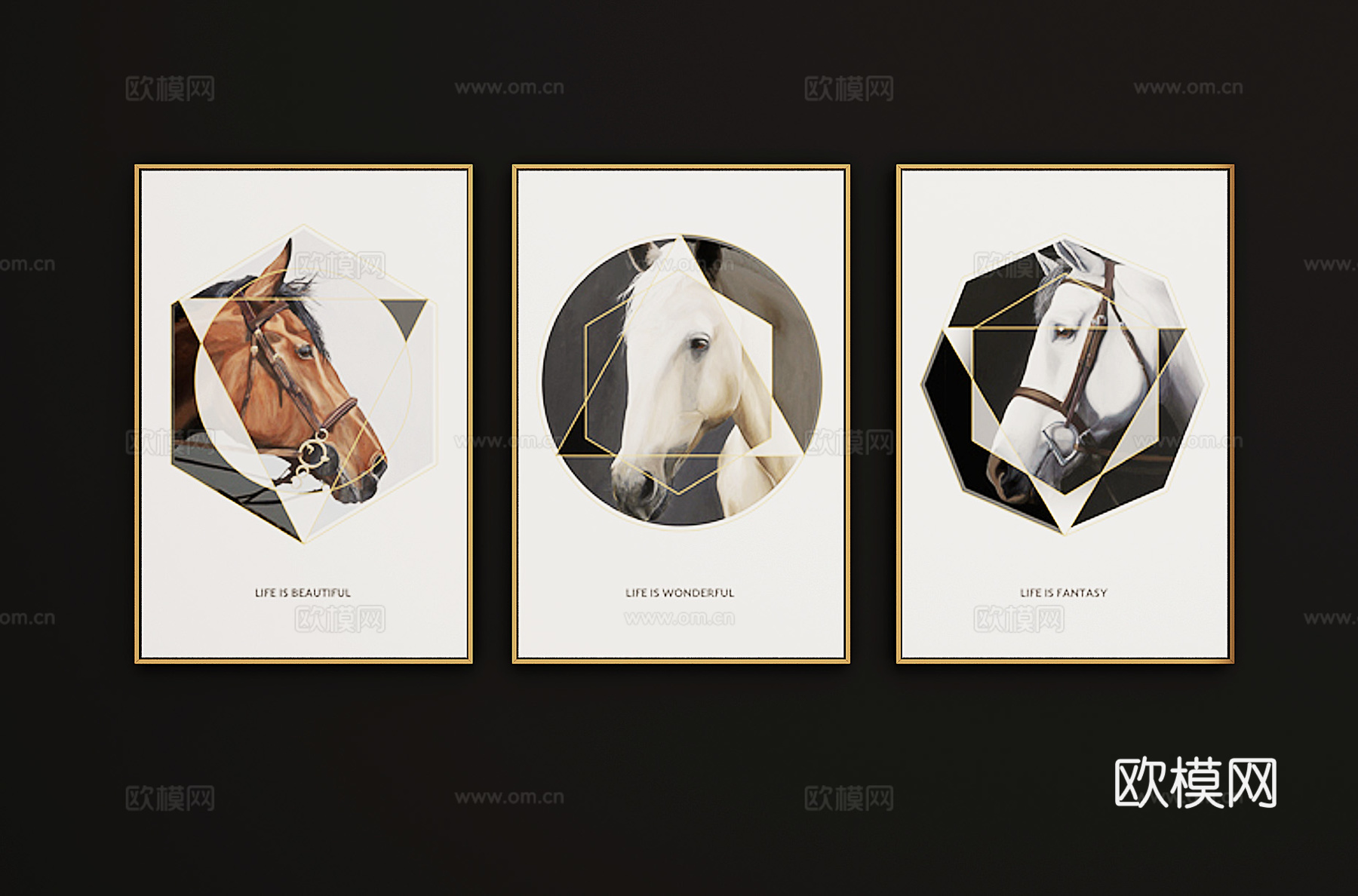 美式现代轻奢马头挂画 装饰画3d模型