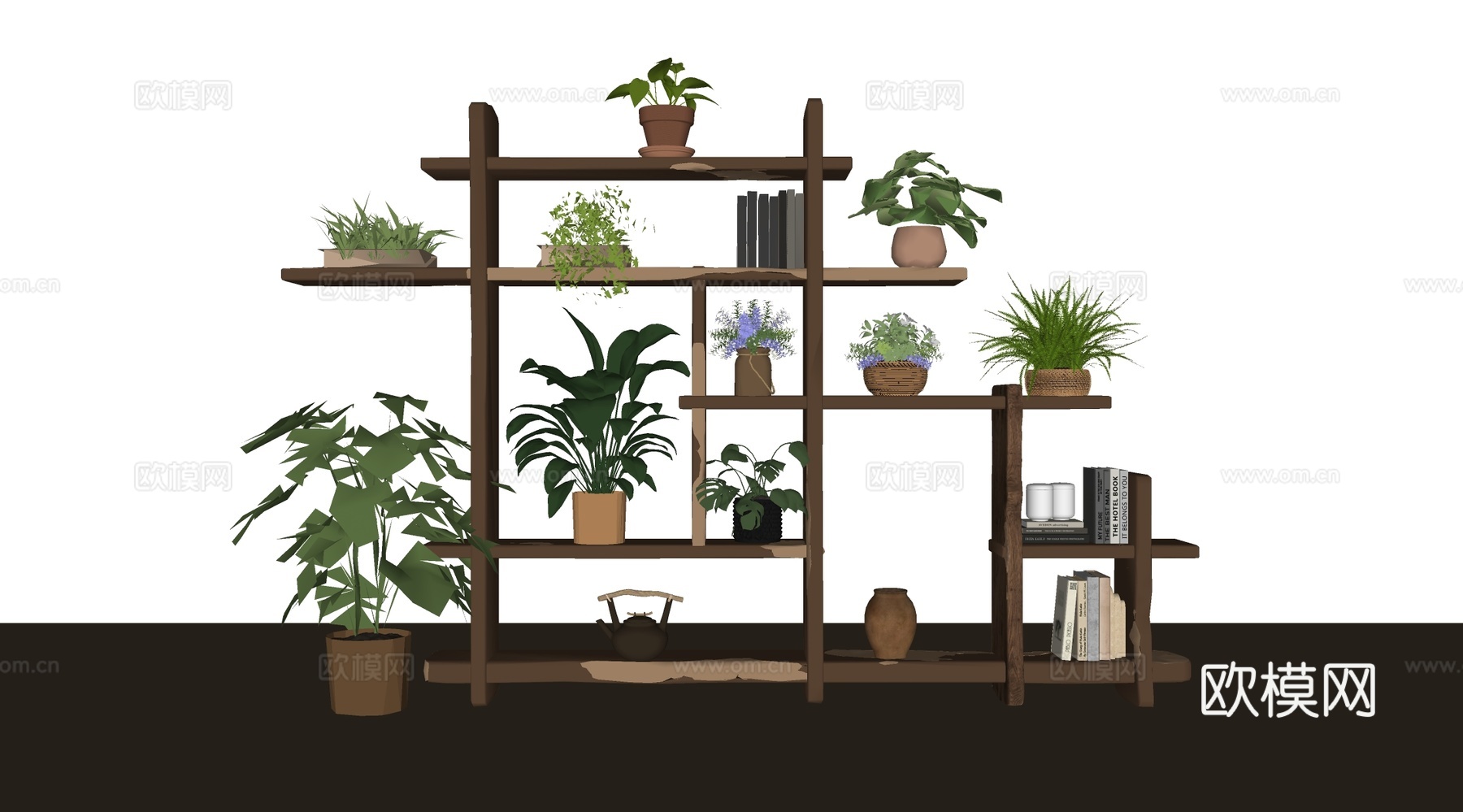 侘寂置物架 摆件组合 盆栽su模型
