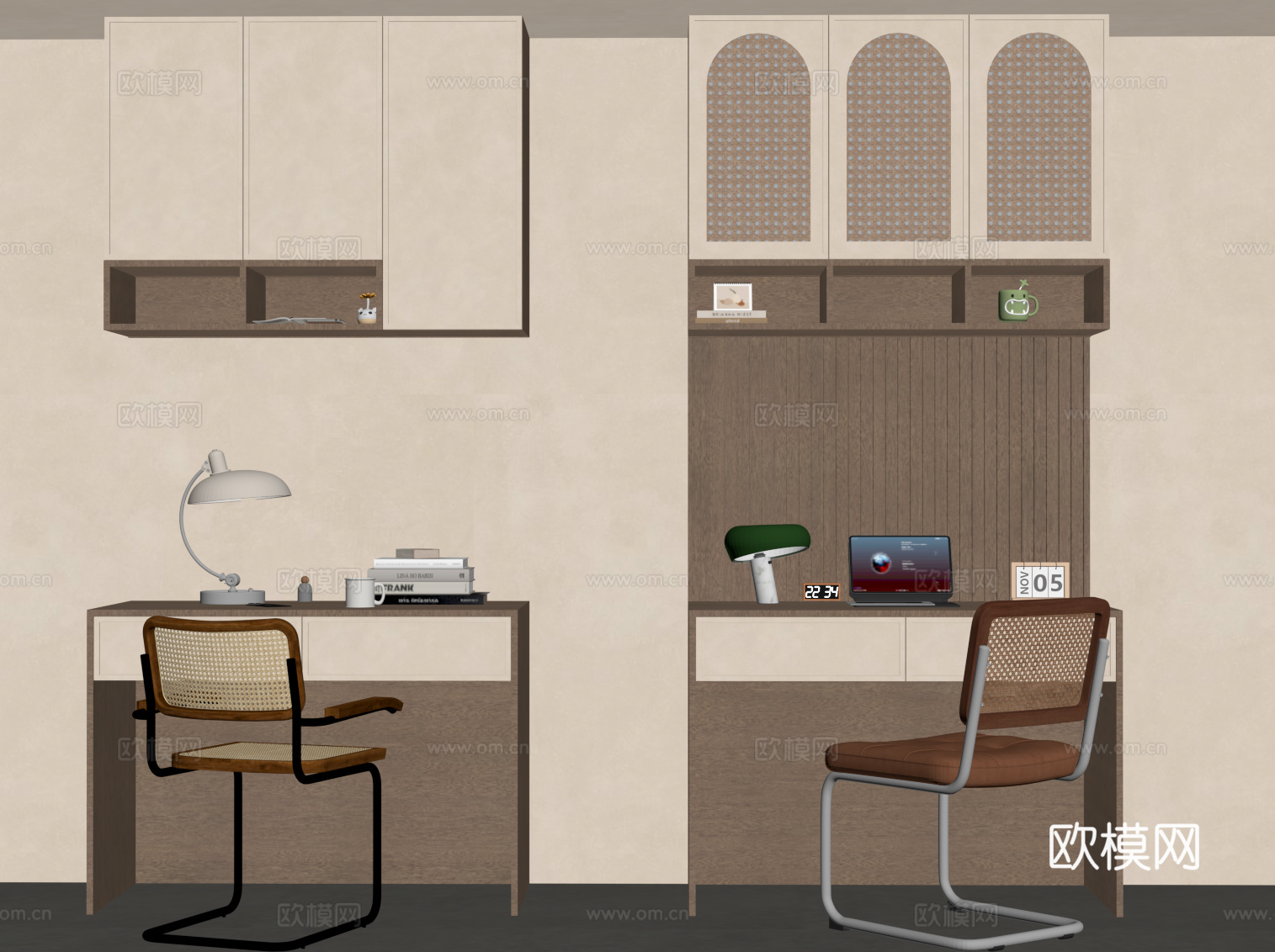 中古风书桌椅 侘寂风书桌椅su模型