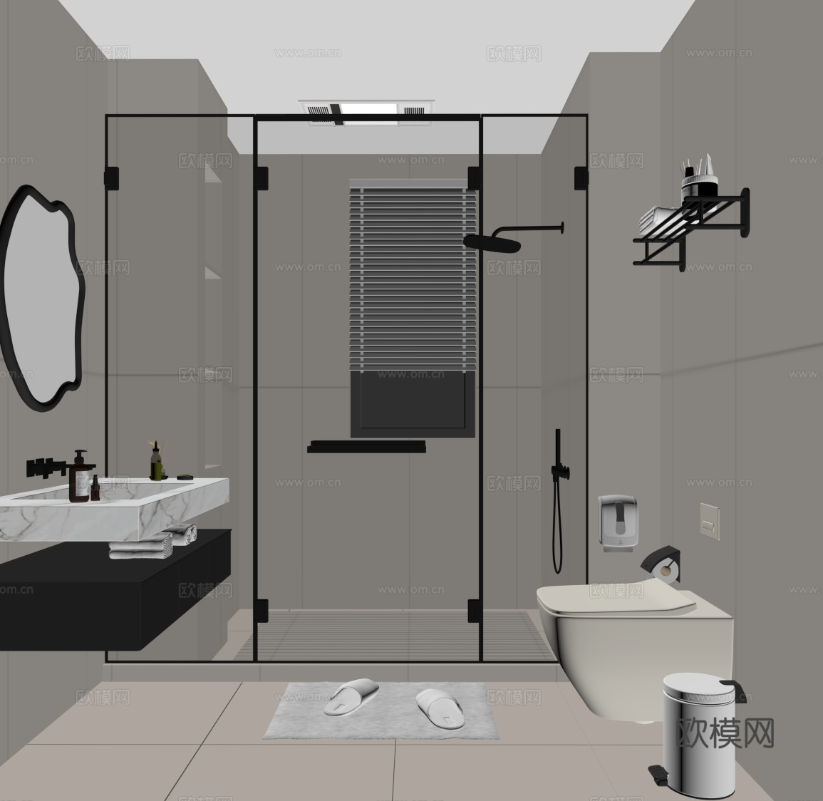 现代意式卫生间 干湿分离卫生间su模型