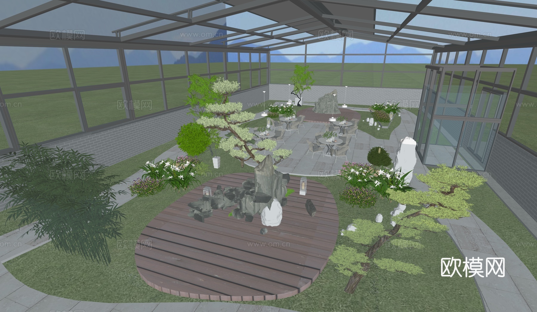 阳光房全案设计   露台  天台景观设计su模型