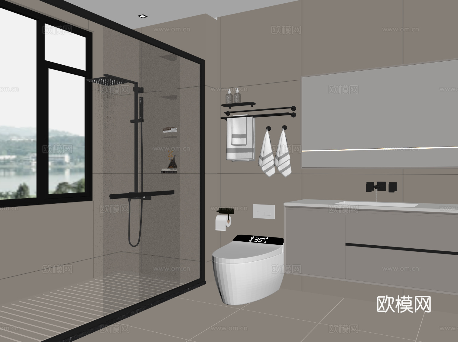 现代卫生间 干湿分离卫生间su模型