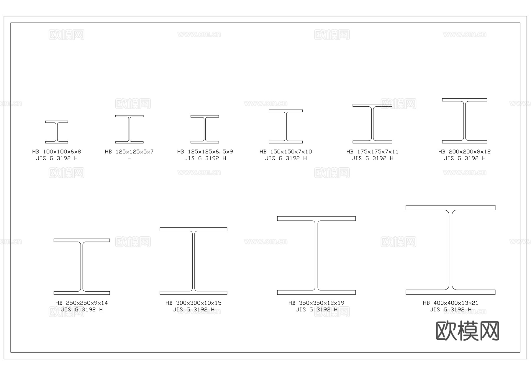 工字型钢 宽缘型钢 热轧 H 钢 钢梁型材 柱用型钢cad施工图