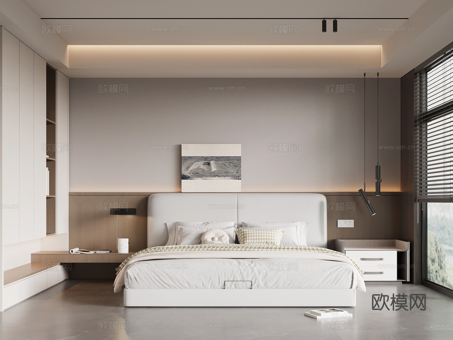 现代意式卧室 双人床 衣柜su模型