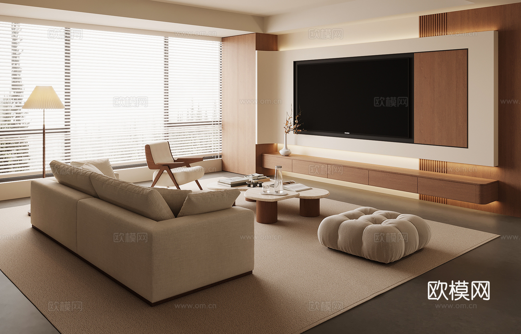 中古客厅 沙发茶几组合 电视背景墙su模型