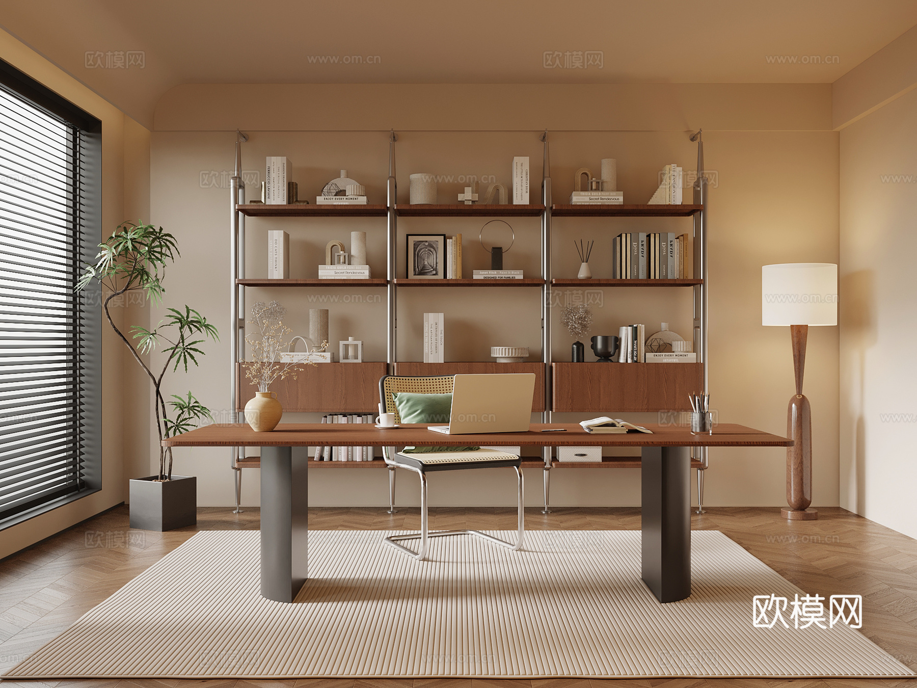 中古风书房 书桌椅 书架3d模型