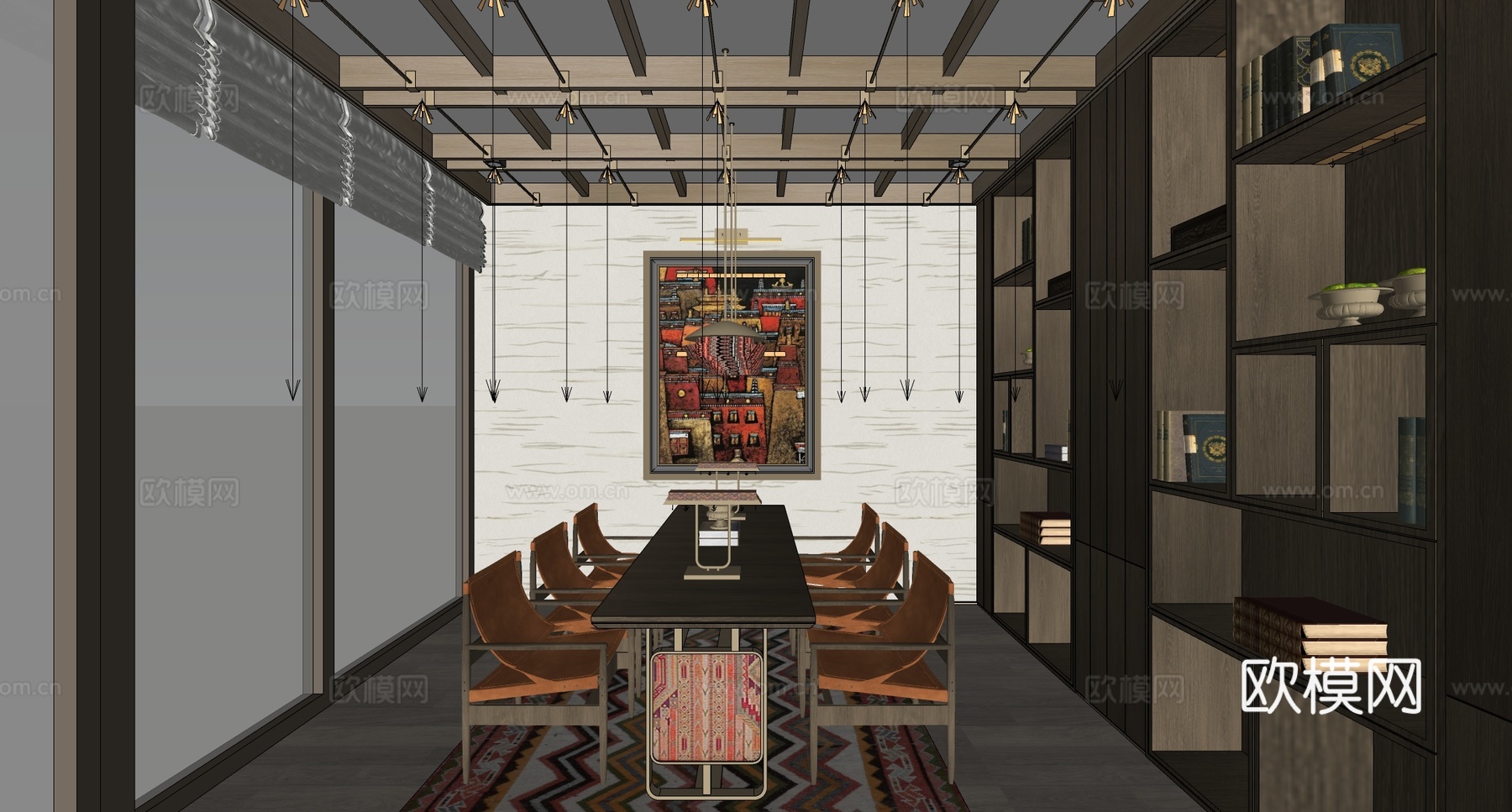 现代风格茶室 茶室包厢 茶桌椅组合su模型
