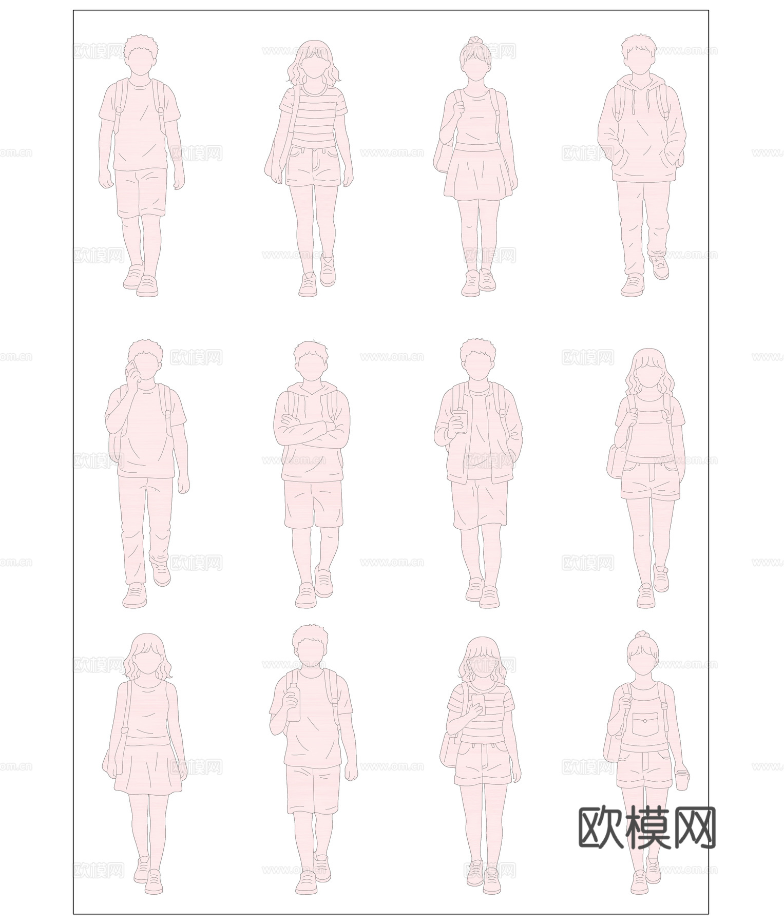 青春步履 少年行姿 春夏步影 轻步行影 迈步剪影cad施工图