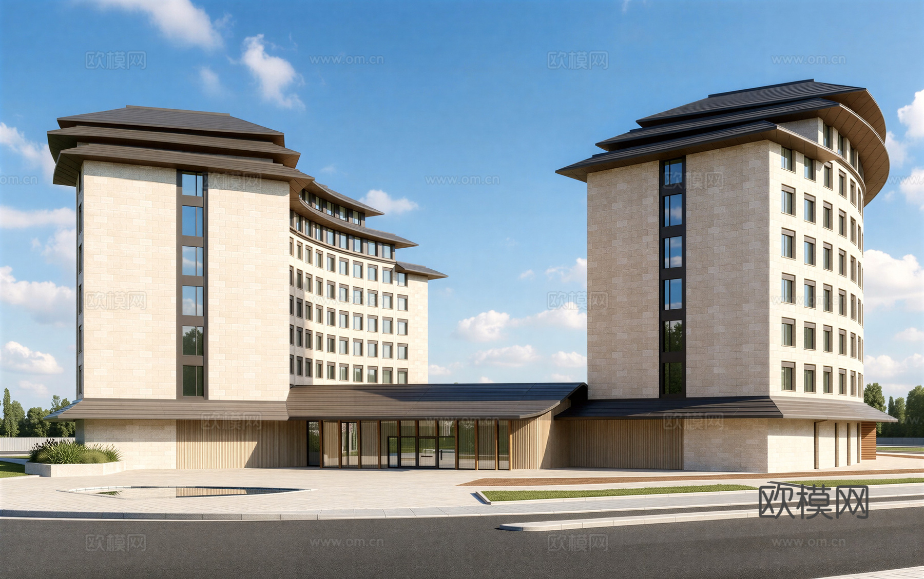 中式酒店 民宿 商业街 水街 民宿建筑su模型