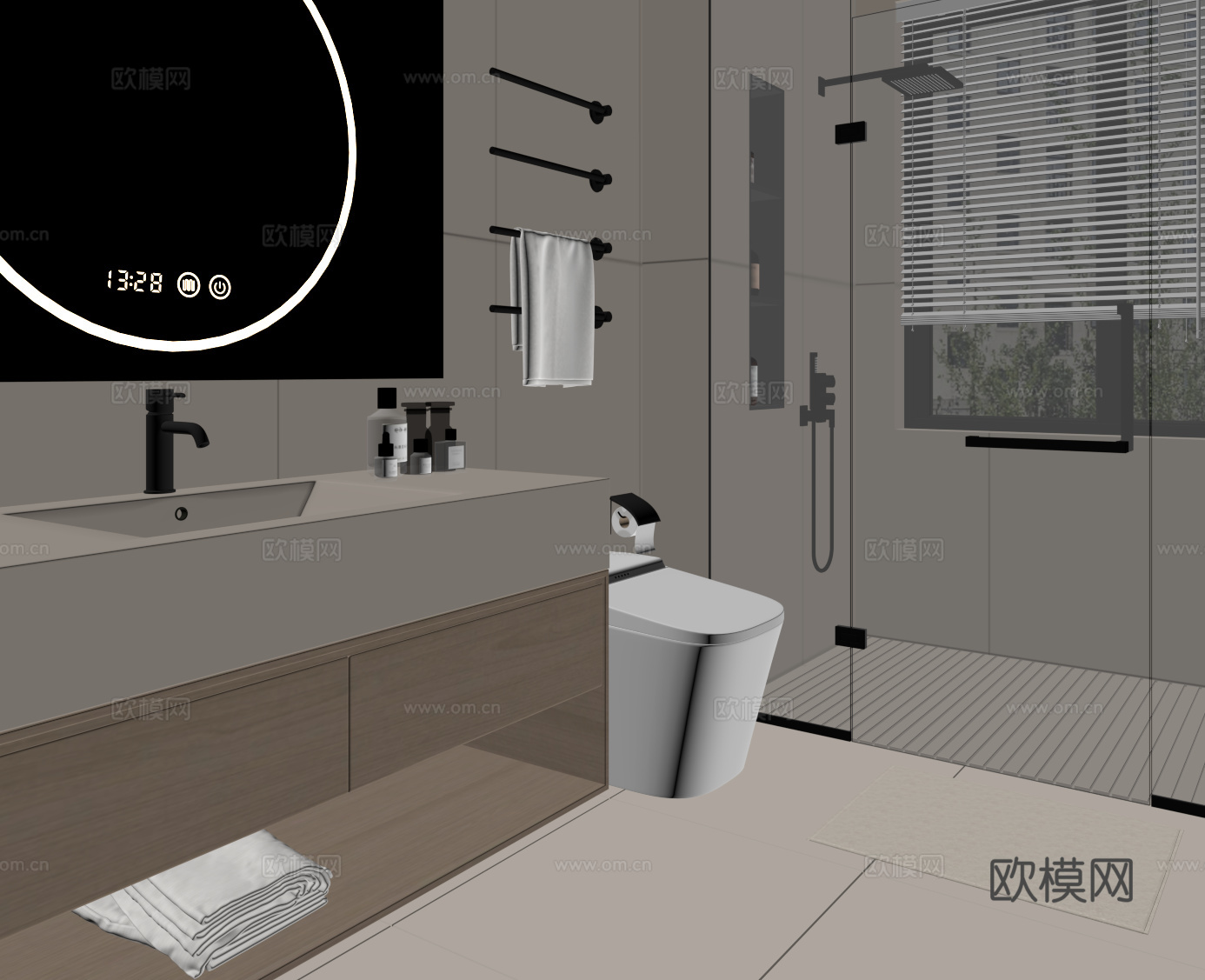 现代意式卫生间 干湿分离卫生间su模型
