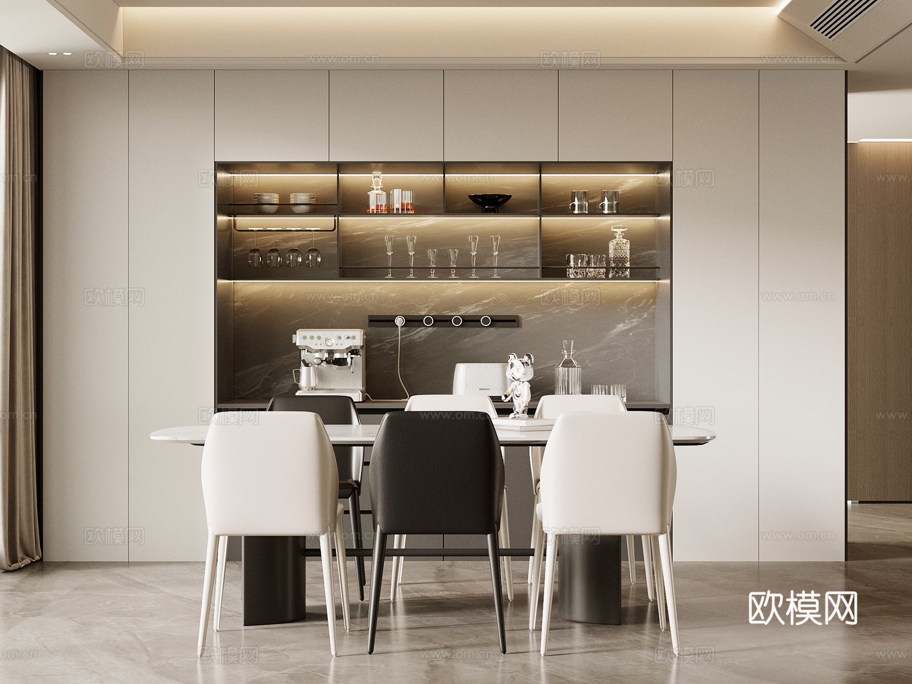现代餐厅 餐边柜 餐桌椅su模型