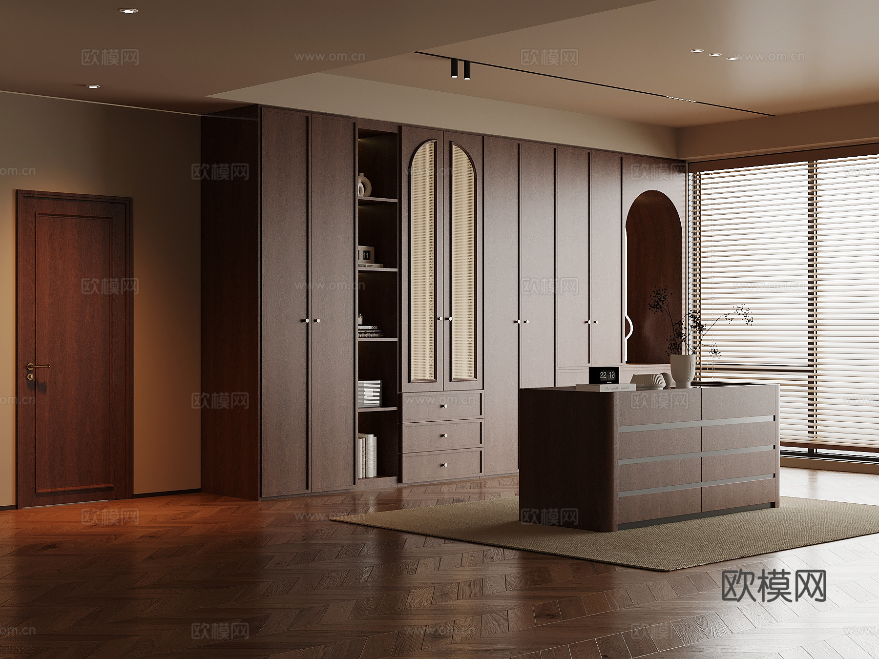 中古风衣帽间 衣柜 梳妆台 岛台su模型