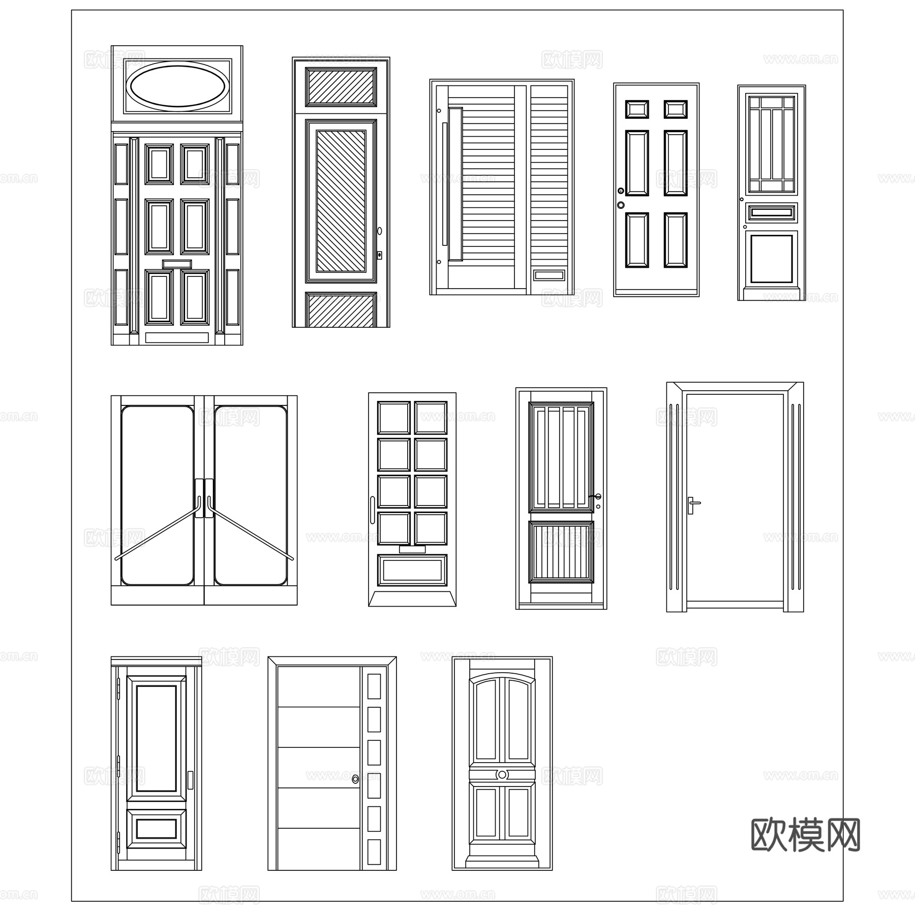 别墅大门 对开大门 单开别墅门 双开入户门 庭院主门cad施工图