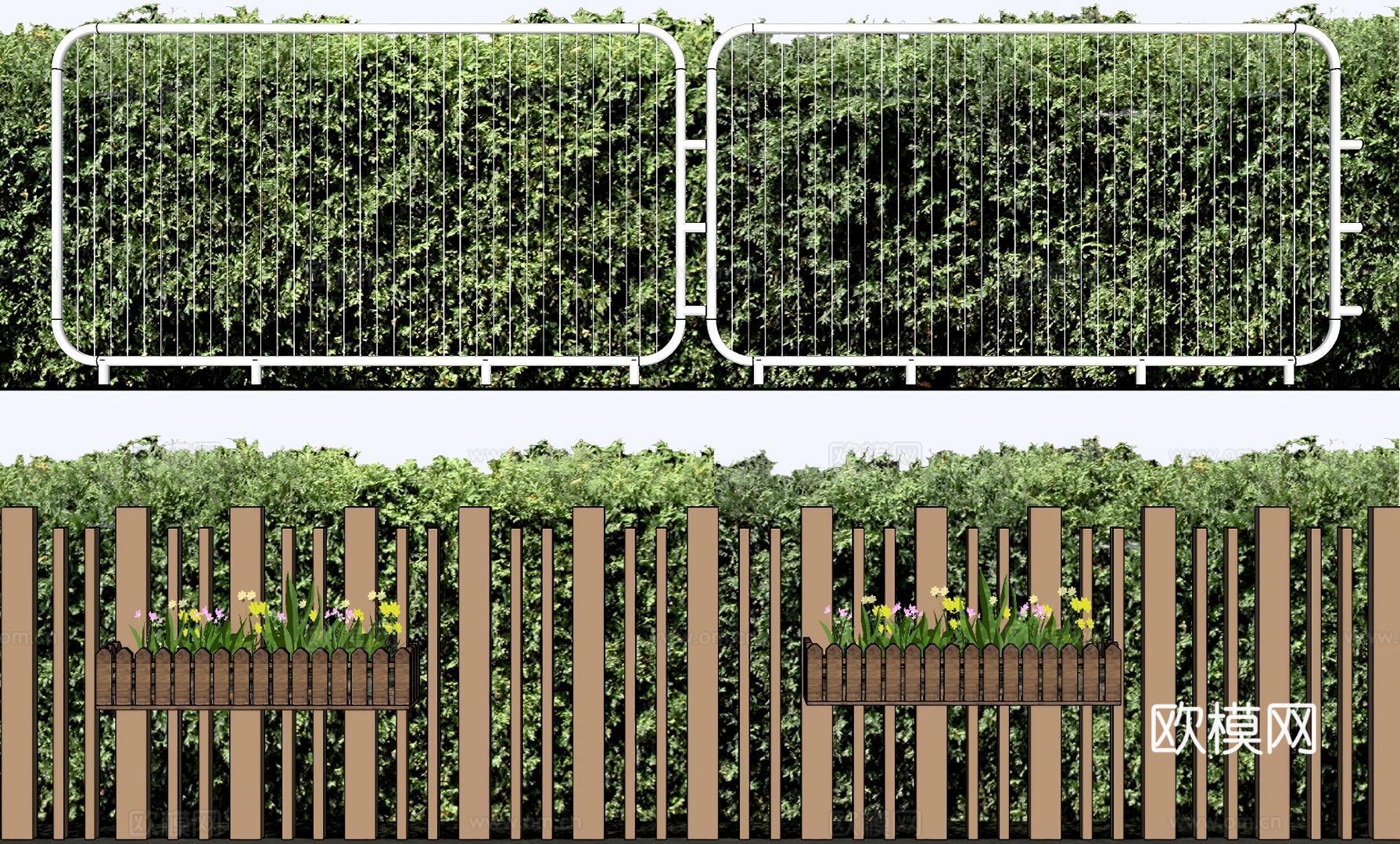 景观植物景墙su模型