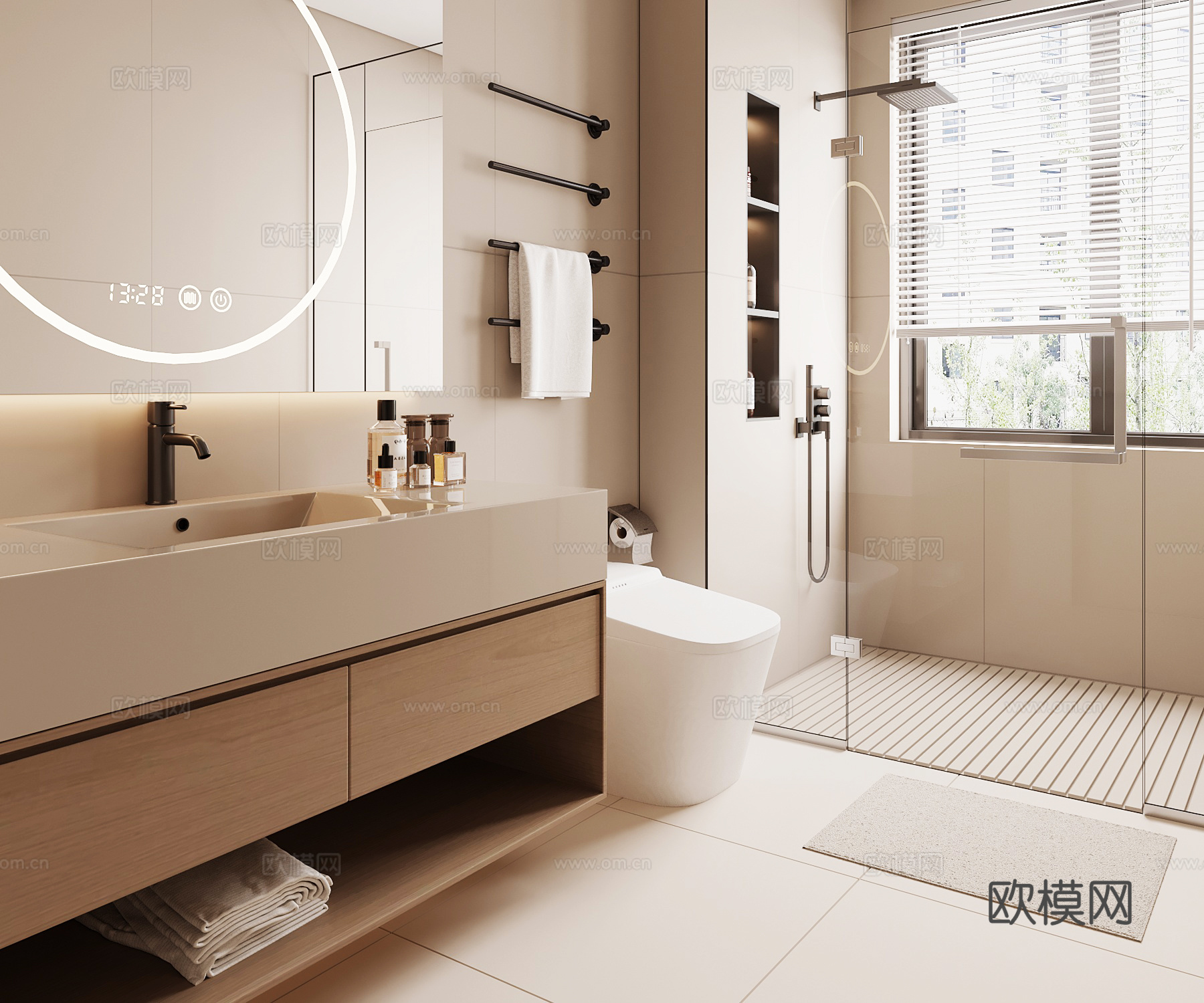 现代意式卫生间 干湿分离卫生间su模型