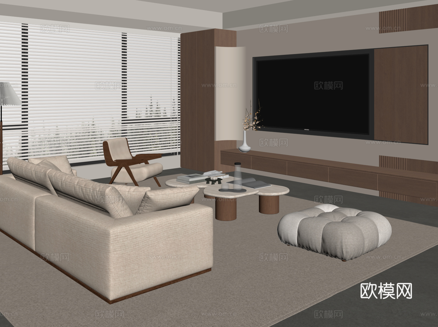 中古客厅 沙发茶几组合 电视背景墙su模型