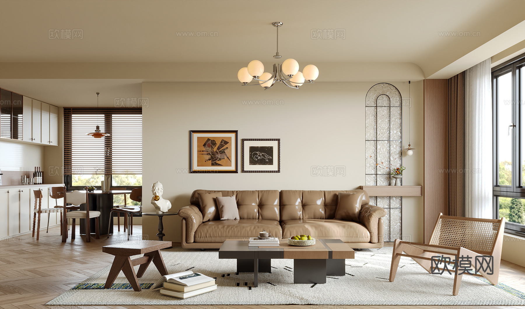 中古风客餐厅su模型