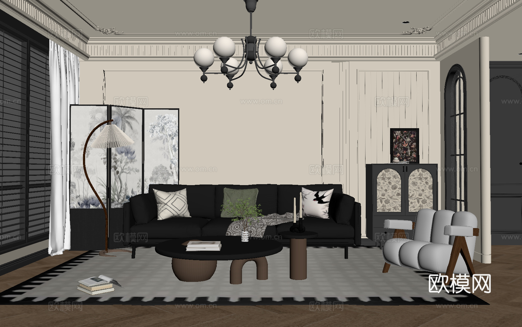 法式复古风客厅su模型