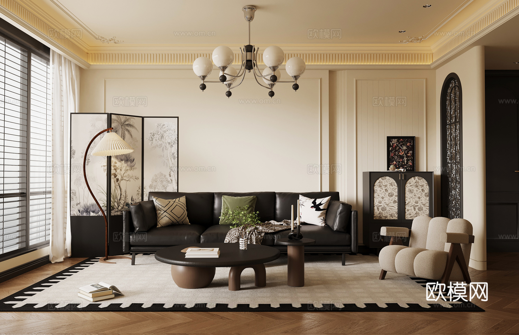 法式复古风客厅su模型