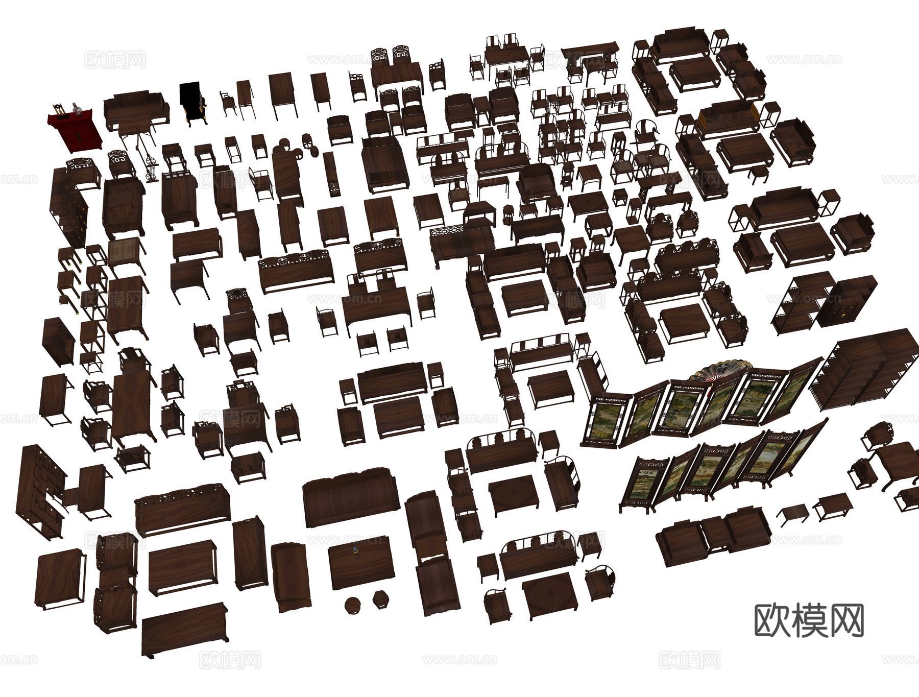 中式红木家具 传统实木家具 沙发茶几 太师椅 八仙桌古典家具su模型