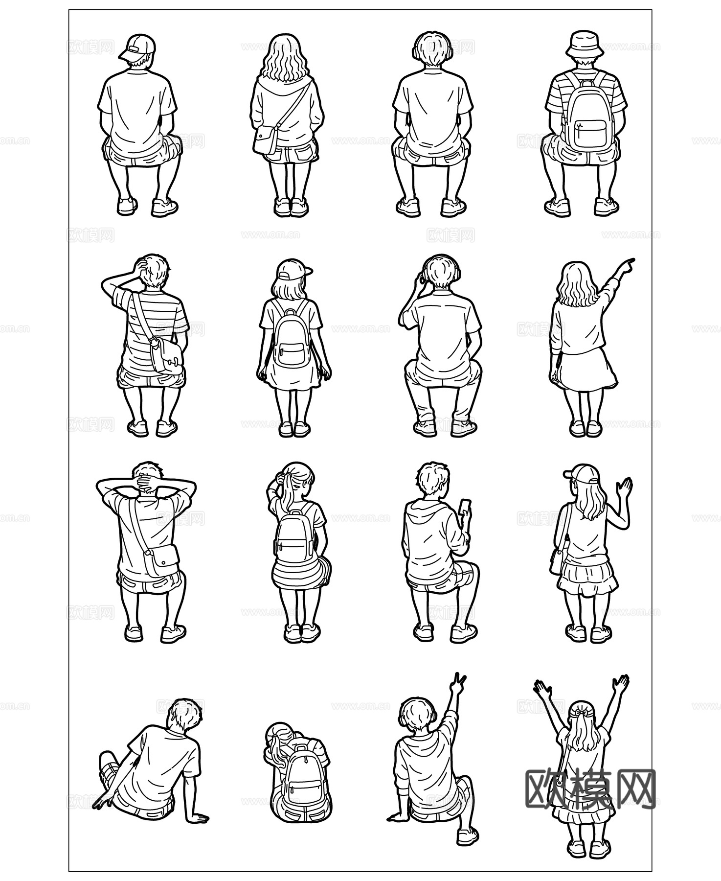 青年背影 青春背影 春夏背影 少年背姿 青年侧背cad施工图