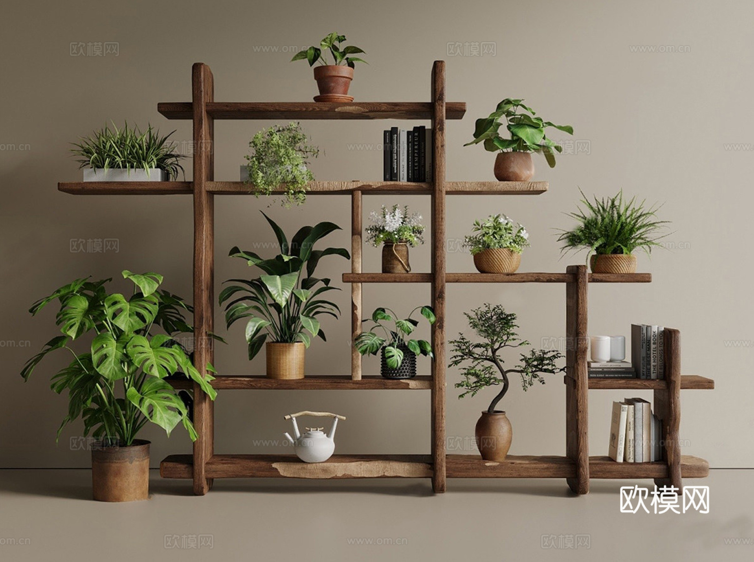 侘寂置物架 摆件组合 盆栽su模型