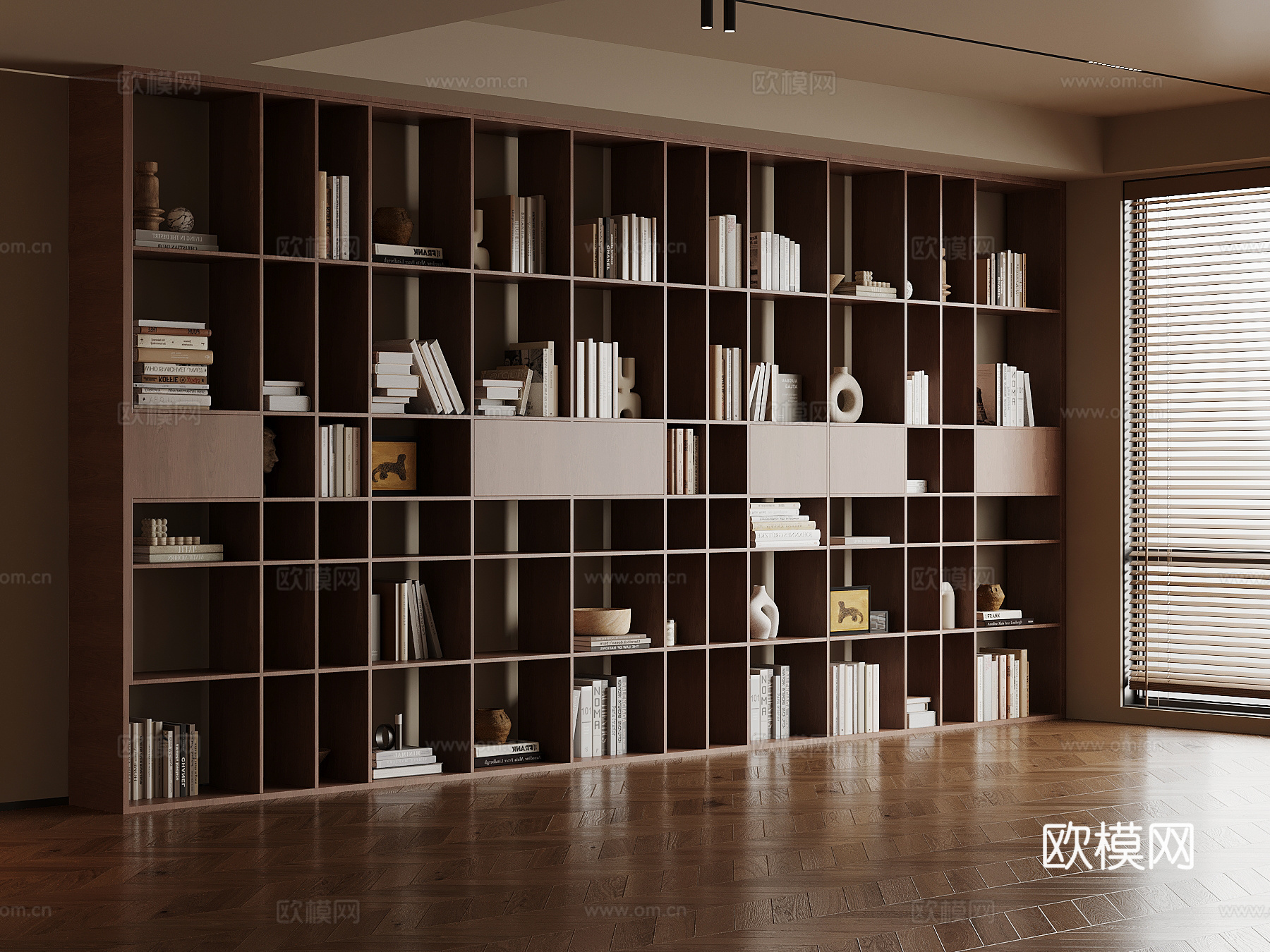 现代中古风书柜 通顶柜su模型