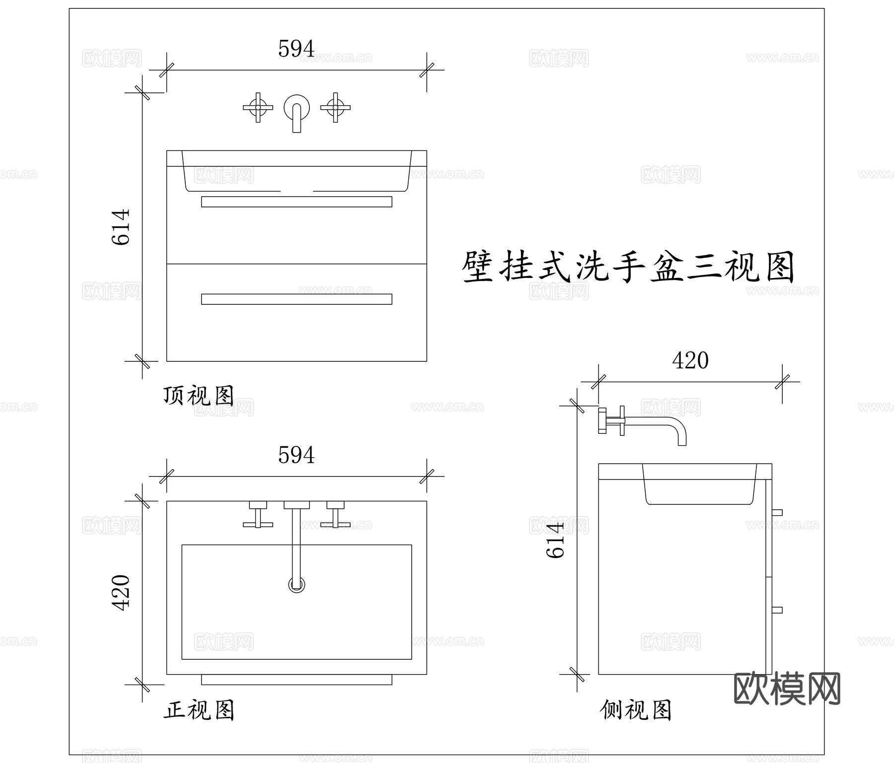 挂墙式面盆 壁挂面盆 悬墙洗手盆 挂式洗手池 壁装洗手盆cad施工图