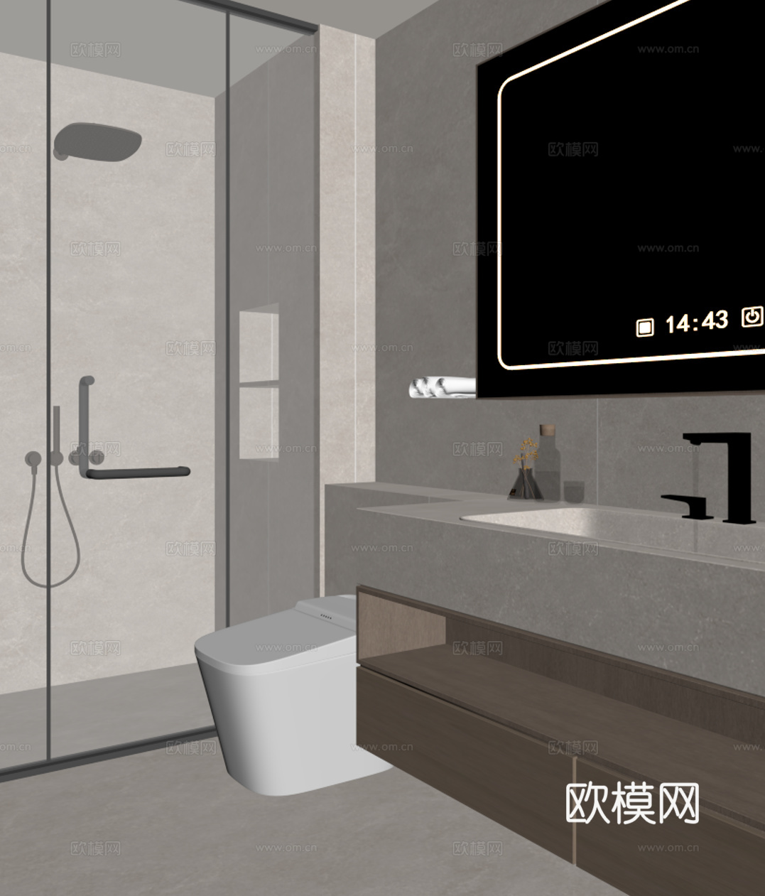 侘寂风卫生间 干湿分离卫生间su模型