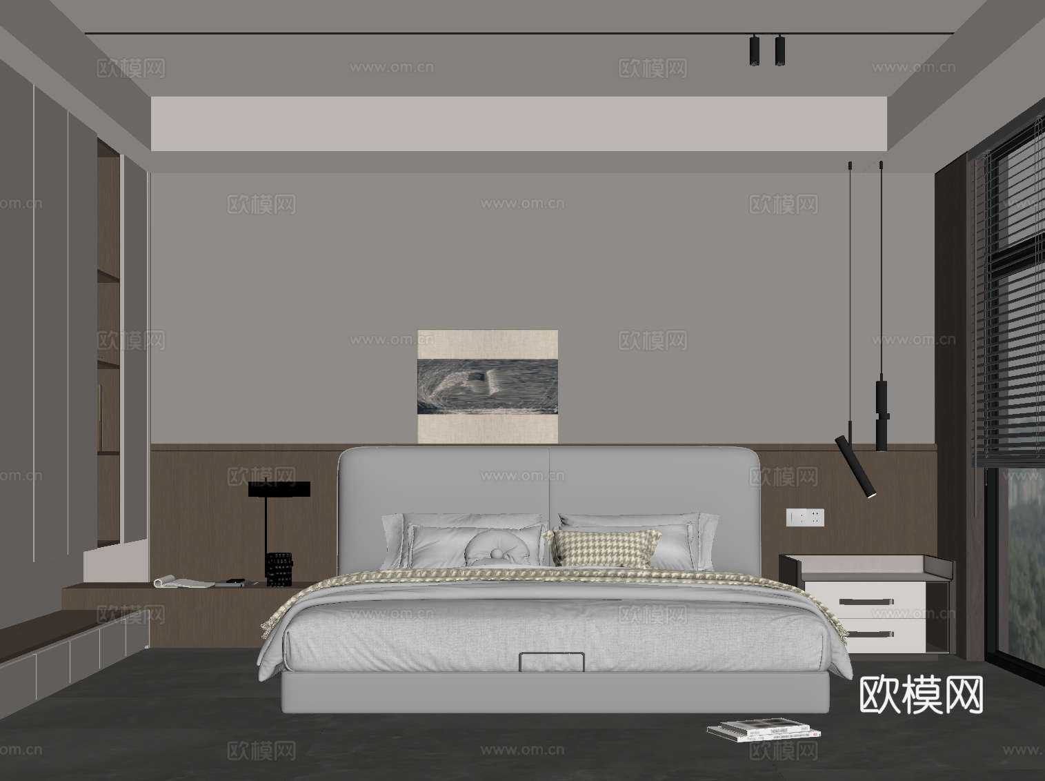 现代意式卧室 双人床 衣柜su模型
