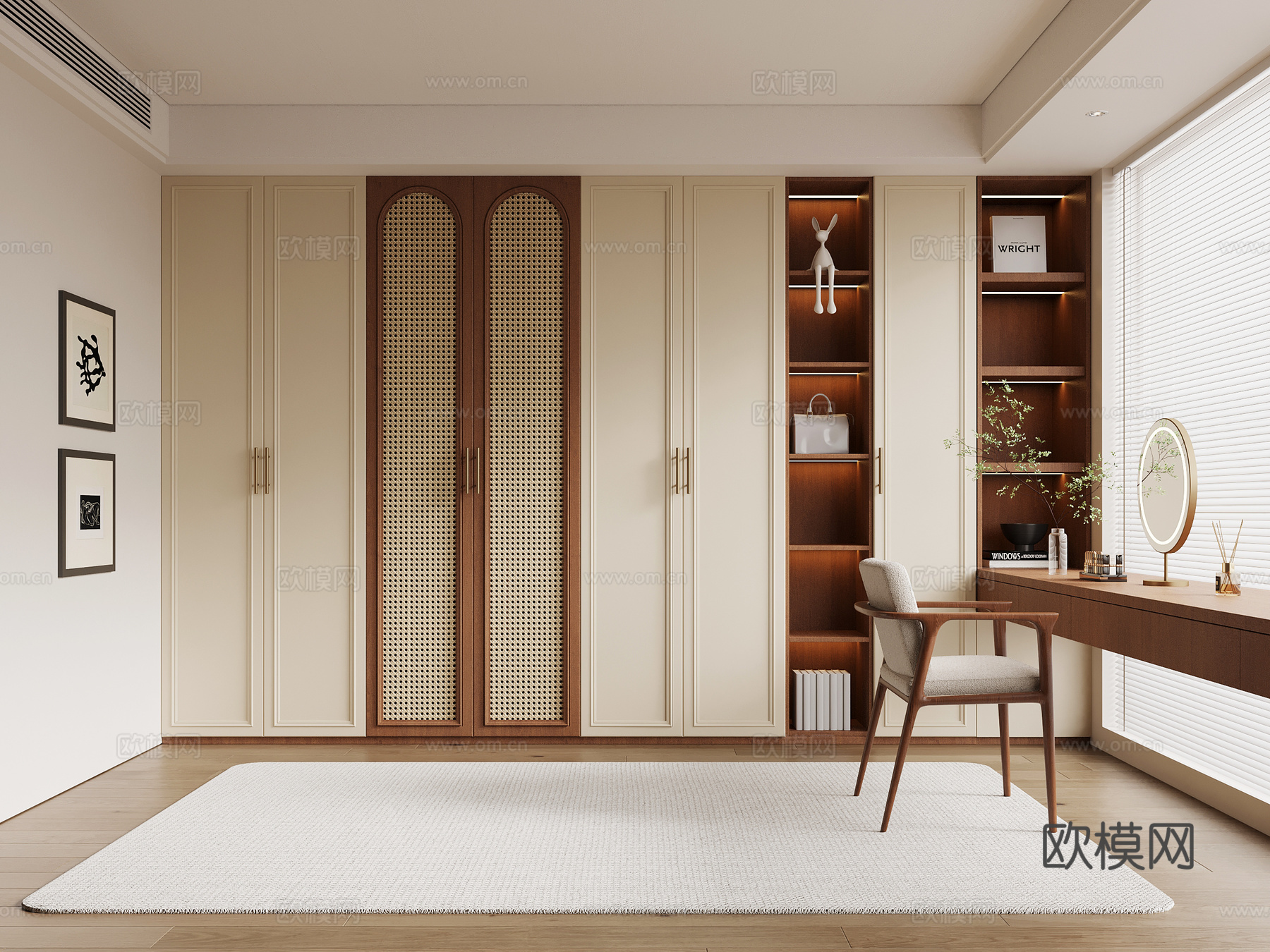 中古风衣帽间 衣柜 梳妆台su模型