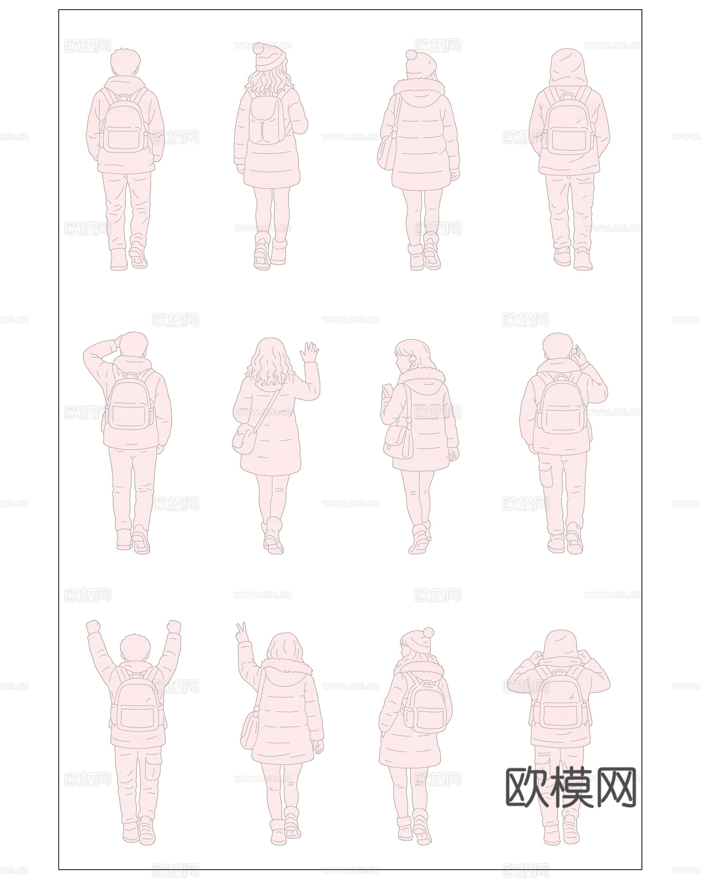 寒秋行影 冬日步影 少年行姿影 凉秋走影 暮秋行影cad施工图