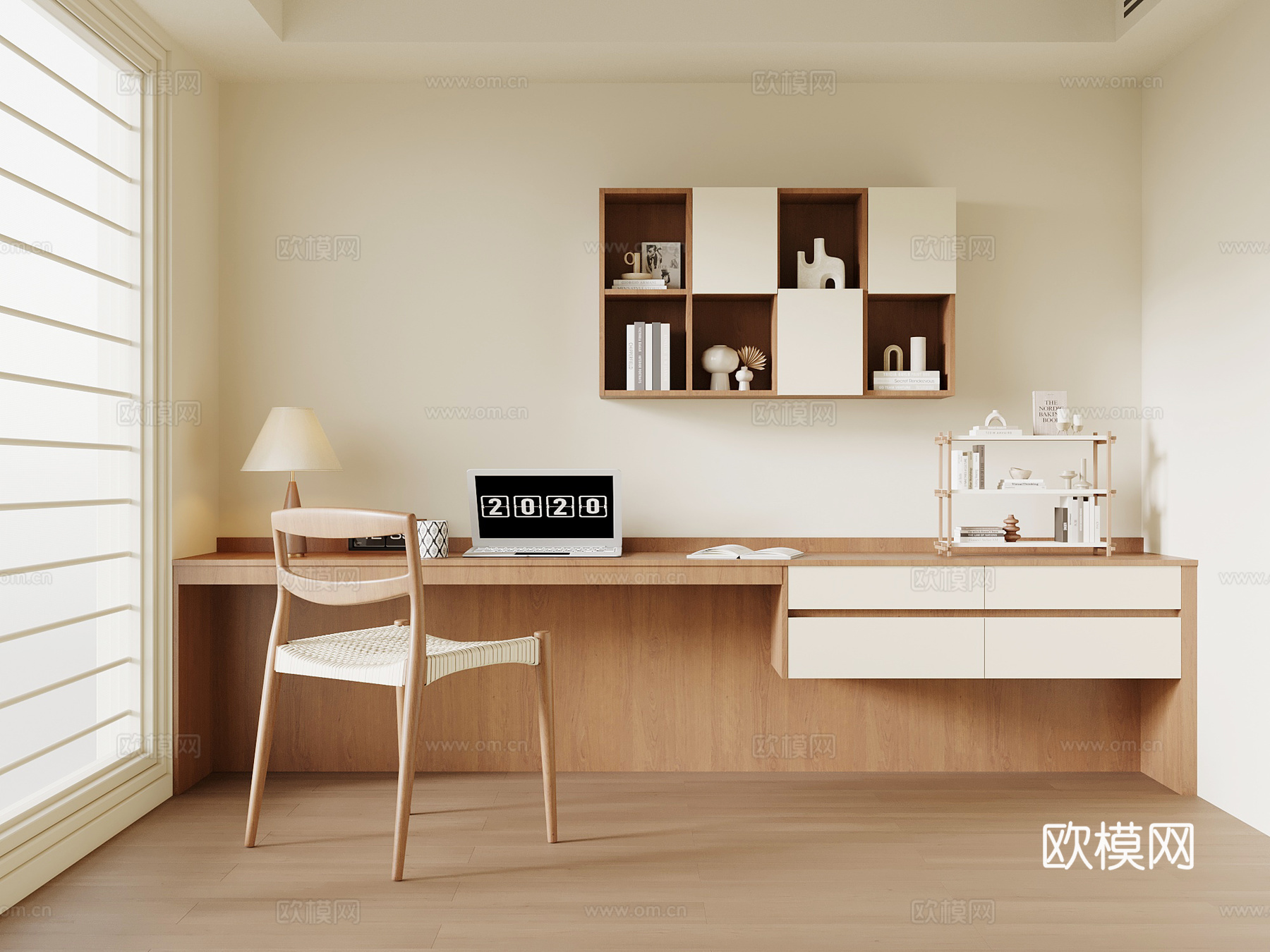 中古风书房 书桌椅 书架su模型