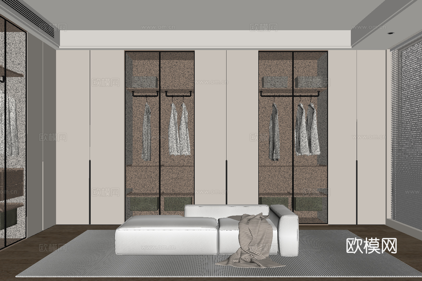 现代奶油风衣帽间su模型