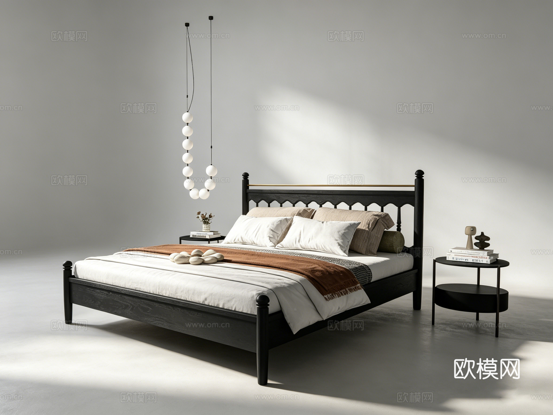 中古风双人床su模型