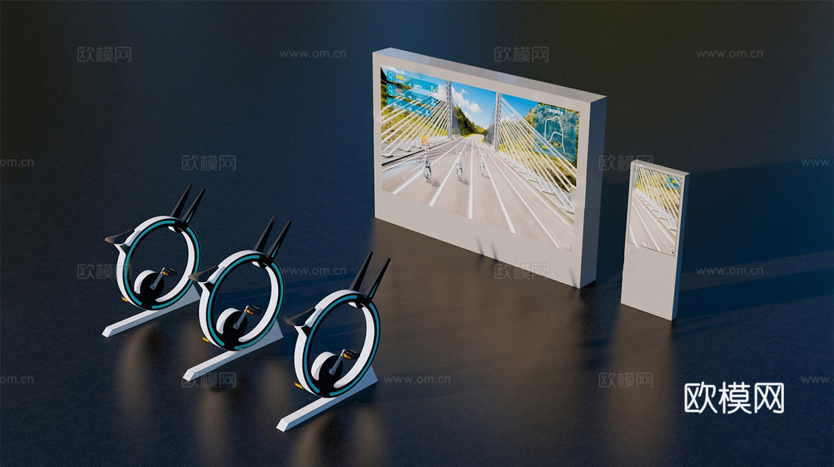现代健身器材 实时屏幕动感单车 互动屏幕 互动游戏su模型